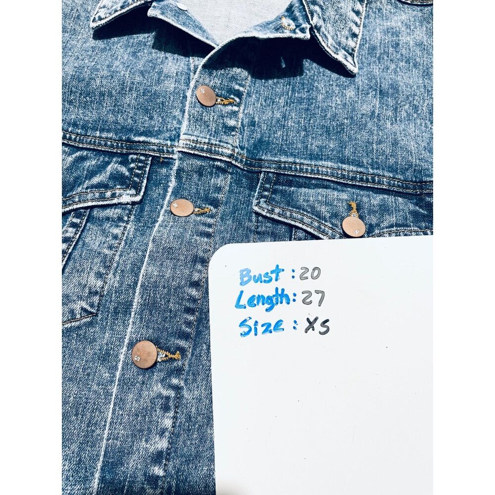 Serena denim jacket classic biker casual USA made sequins blue fall women's XS - Picture 7 of 7